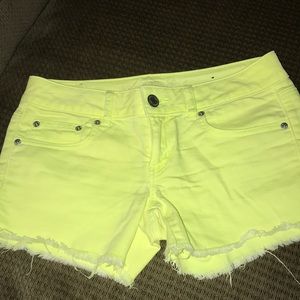American Eagle neon yellow jean shorts